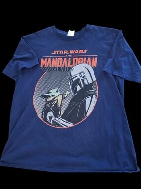 Star Wars The Mandalorian Grogu Graphic Print T-Shirt Knit Cotton Navy Men's